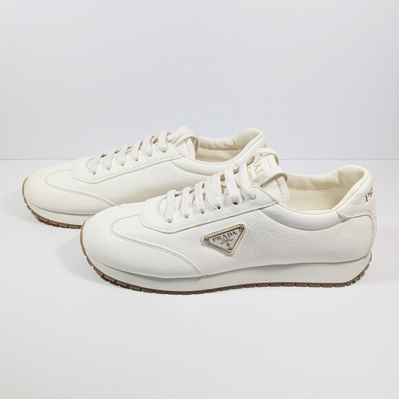 NIB Prada Leather Sneakers, Ivory, Retired Style: 1E410N-013-F0304 - Picture 5 of 12